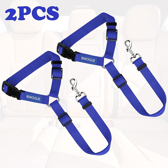 BWOGUE 2 Packs Dog Cat Safety Seat Belt Strap Car Headrest Restraint Adjustable Nylon Fabric Dog Restraints Vehicle Seatbelts Harness Dark Blue BWOGUEPetHome
