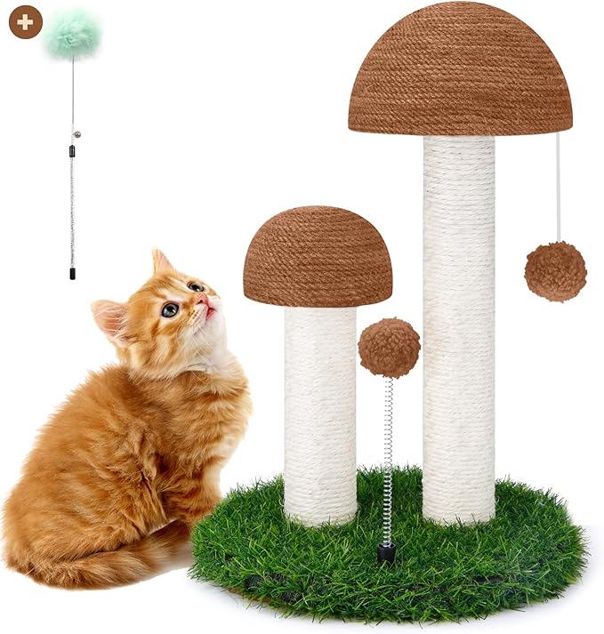 Odoland Cat Scratching Post Mushroom Natural Sisal Board Scratcher for Kitten Health and Good Behavior, Furniture Scratch Deterrent Accessories for Cats and Kitten Brown - PAWPICO