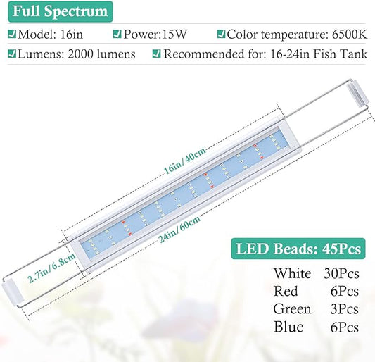 HITOP Full Spectrum LED Aquarium Light – 16-24” Classic Fish Tank Light with Timer, Aquarium Plant Light with Stable Extendable Brackets (16-24in) HITOP-FocusonAquarium