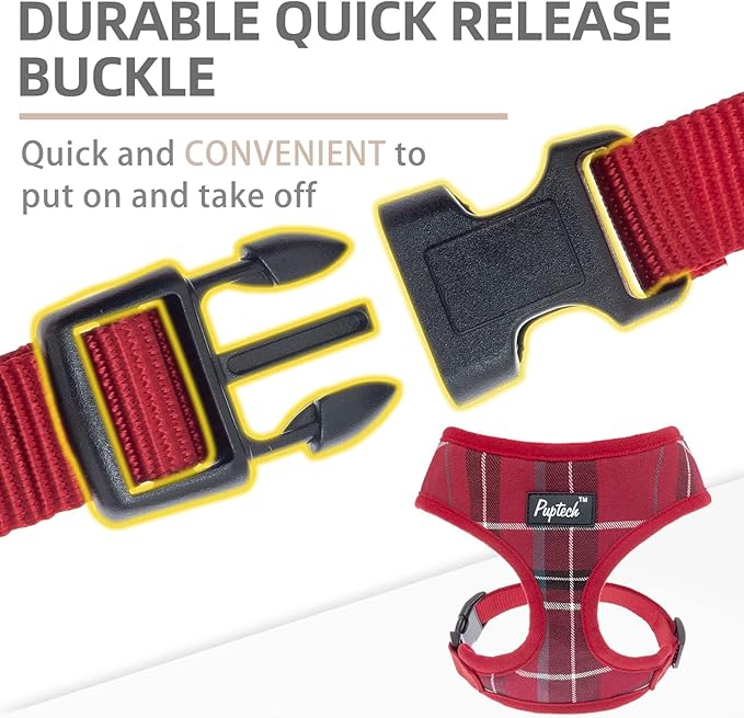 PUPTECK Soft Mesh Dog Harness and Leash Set Pet Puppy Cat Comfort Padded Vest No Pull Harnesses, Red, S PUPTECK