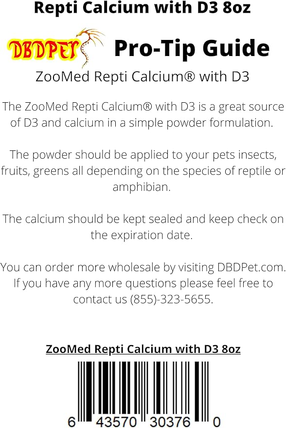 DBDPet 's Bundle with Zoomed Repti Calcium with D3 (8oz) - Includes Attached Pro-Tip Guide DBDPet