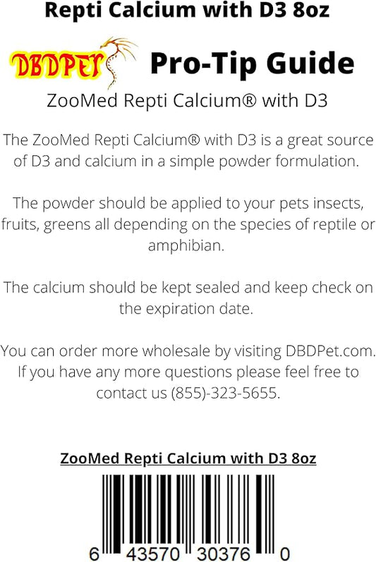 DBDPet 's Bundle with Zoomed Repti Calcium with D3 (8oz) - Includes Attached Pro-Tip Guide DBDPet