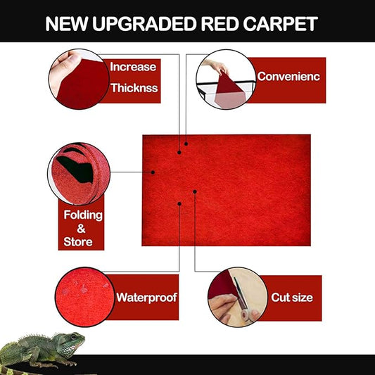 HERCOCCI Reptile Carpet, 39’’ x 20’’ Terrarium Bedding Substrate Liner Reptile Cage Mat Supplies for Bearded Dragon Lizard Tortoise Leopard Gecko Snake (Red) HERCOCCI