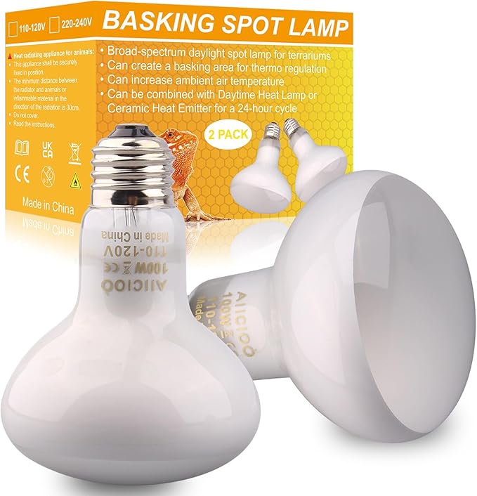 Aiicioo Reptile Basking Light Bulb - 100W Reptile Heat Lamp 2 Pack UVA Daylight Amphibians Basking Bulb for Bearded Dragon Turtle Hermit Crab Gecko Lizard Daylight AIICIOO