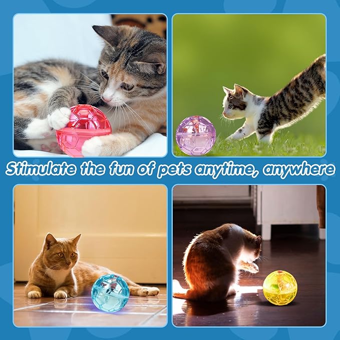 Frienda 4 Pieces Ghost Hunting Cat Ball Motion Light Up Cat Balls LED Motion Activated Cat Ball Motion Light Up Cat Dog Interactive Toys Pet Glowing Mini Running Exercise Ball Toys (Bright Color) - PAWPICO