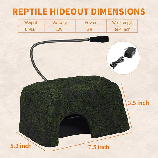 Heated Reptile Rock Cave, Reptile Hides and Caves, Heating Rock for Reptile Tank Decor for Small Reptile Hide with Heated Basking Platform for Lizards, Snake, Leopard Gecko, Reptiles Amphibians Gribouillage
