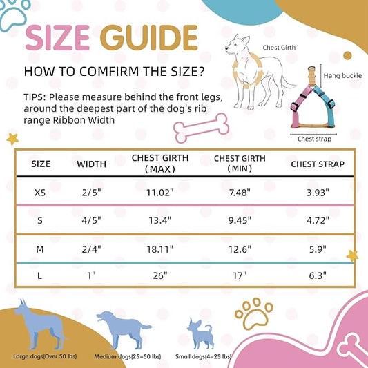 Tri-Color Harness for Medium Dog, Adjustable Step-in Design No Pull Dog Harness No Pull, Heavy Duty Puppy Harness, Easy Walk Medium Size Dog,M: 3/4''''W x Chest 19''- 25'''' Pawhuggies