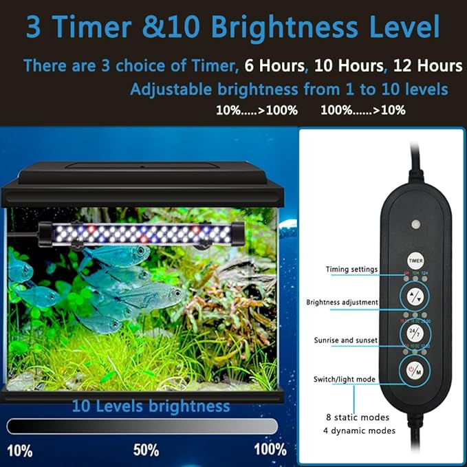 Submersible Aquarium Lights for Fish Tank,24/7 Cycle Fish Tank Light with Timer,Adjustable Brightness,8 Colors,Underwater Full Spectrum LED Aquarium Decor Plant Light,23.6'' for 40gallon Fish REIRQIE