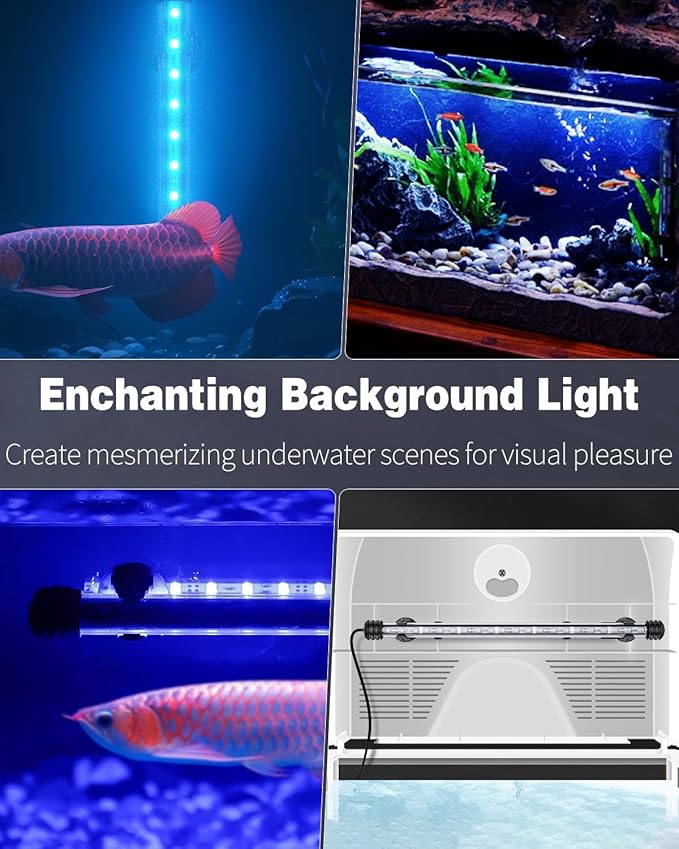 Pawfly 4.2 W Aquarium LED Light 15.2 Inch Underwater Fish Tank Light with Timer Auto On/Off Fish Tank Background Light with 8 Lighting Modes Submersible Multi-Colored Tube Light for Decoration Pawfly