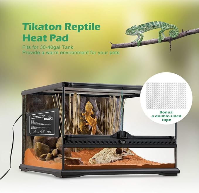Tikaton Reptile Heat Pad - Adjustable Temperature Under Tank Heater for 10-20gal/30-40gal Tank, Terrarium Heat Mat for Turtle/Snake/Lizard/Frog/Spider/Plant Box Tikaton
