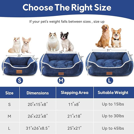 Medium Rectangle Cat Dog Bed for Puppy Pets Indoor Outdoor Machine Washable Sleeping Sofa Non-Slip Bottom Breathable Soft Puppy Bed Durable Orthopedic Calming Pet Cuddler (Medium, Blue) - PAWPICO