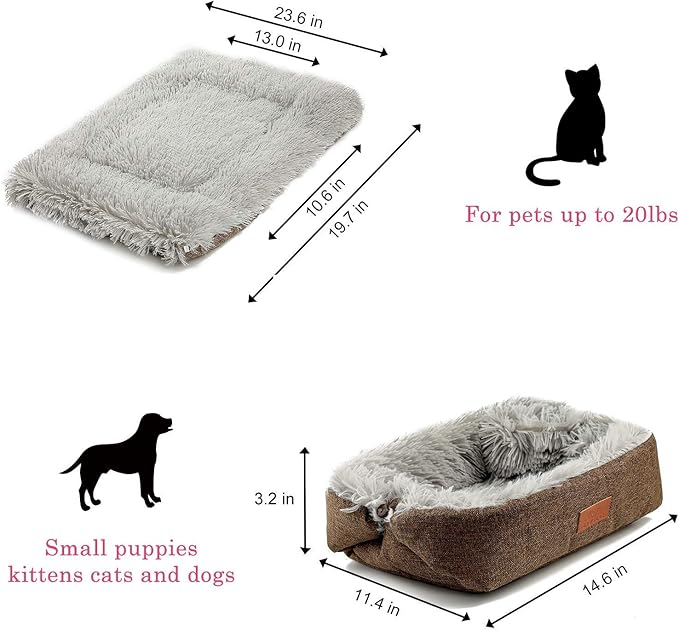 Cat Bed Small Dog Bed Self Warming Cat Bed Self Heating Cat Pad Extra Warm Thermal Kitten Beds for Indoor Outdoor Kittens Small Pets 24''X20'' (Khaki) - PAWPICO