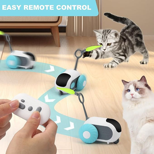 Turbo Tail 2.0 Cat Toy, Remote Control Cat Toy with 2-Speed Adjustment, Interactive Cat Toys for Indoor Cats, Rechargeable Automatic Cat Toys, Moving Cat Toy for Bored Indoor Adult Cat (Blue) - PAWPICO
