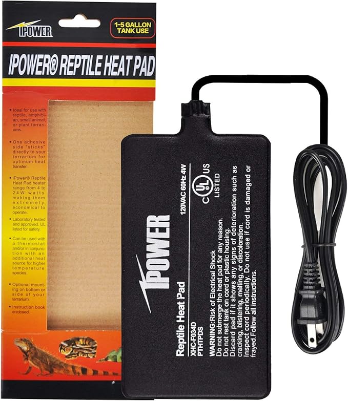 iPower Reptile Heat Pad Under Tank Terrarium Warmer Heating Mat for Turtle, Lizard, Frog, Snake, Reptile, and Other Small Animals, 4X7 Inch, 4W iPower