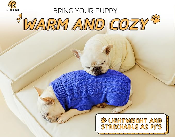 2 Pack Dog Sweaters for Small Dogs - Puppy Medium Warm Clothes in Winter, Turtleneck Pullover Design for Boy Girl Pet, Doggie, Cat, Kitten Chihuahua Bulldog Pug Beagles (XS, Blue, Beige) - PAWPICO