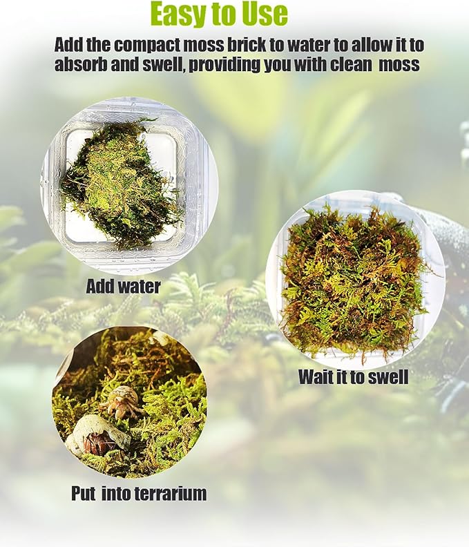 Sphagnum Moss for Reptile, Reptile Tank Accessories, Terrarium Substrate Bedding for Geckos, Hermit Crab, Frog, Snake, 5.3OZ Helidrago