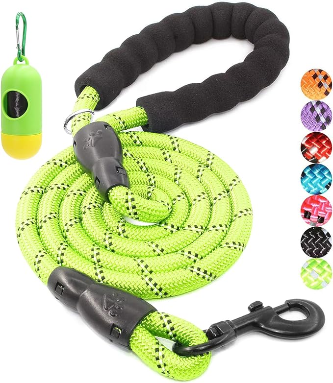 BAAPET 2/4/5/6 FT Dog Leash with Comfortable Padded Handle and Highly Reflective Threads for Small Medium and Large Dogs (6FT-1/2'', Green) BAAPET