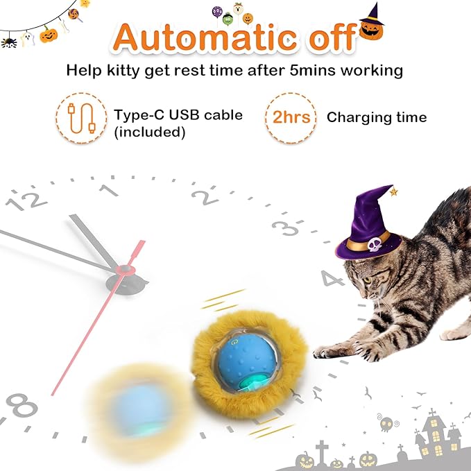 Interactive Cat Toys Ball Fast Rolling in Pouch, Motion Activate Chirping Cat Toy Hide and Seek Mouse Catching Game (Halloween Party) - PAWPICO
