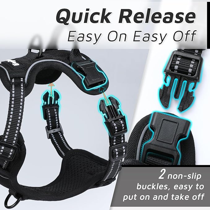 Eagloo Small Dog Harness No Pull, Service Vest with Reflective Strips and Control Handle, Adjustable and Comfortable for Easy Walking, No Choke Pet Harness with 2 Metal Rings, Black, XS GoExplorewithEagloo