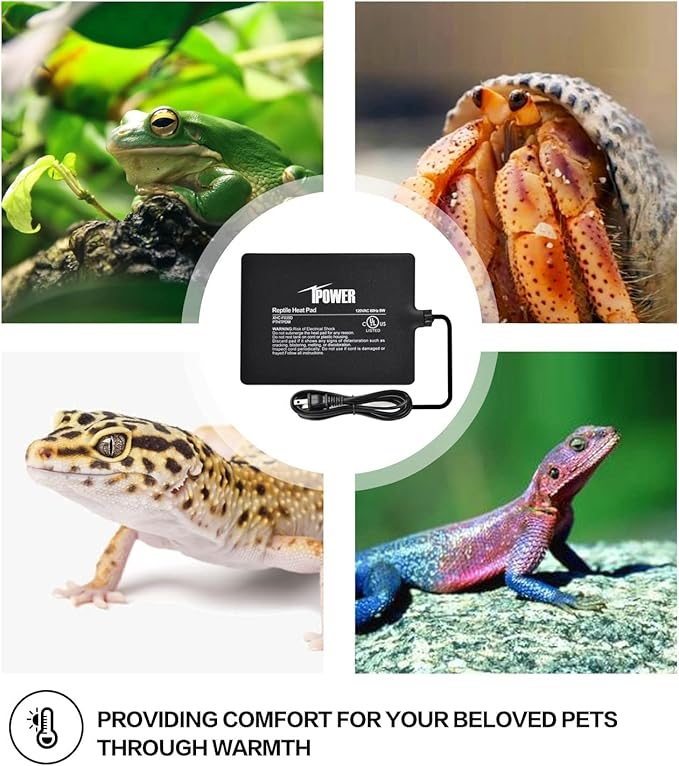 iPower Reptile Heat Pad Under Tank Terrarium Warmer Heating Mat for Turtle, Lizard, Frog, Snake, Reptile, and Other Small Animals, 6X8 Inch, 8W Black iPower