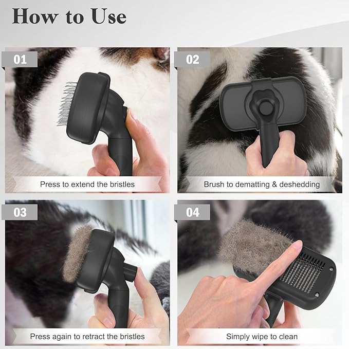 Swihauk Self Cleaning Slicker Brush for Dogs & Cats - Skin Friendly Deshedding and Grooming Brush for Haired Pets, Pet Supplies Accessory, Black - PAWPICO