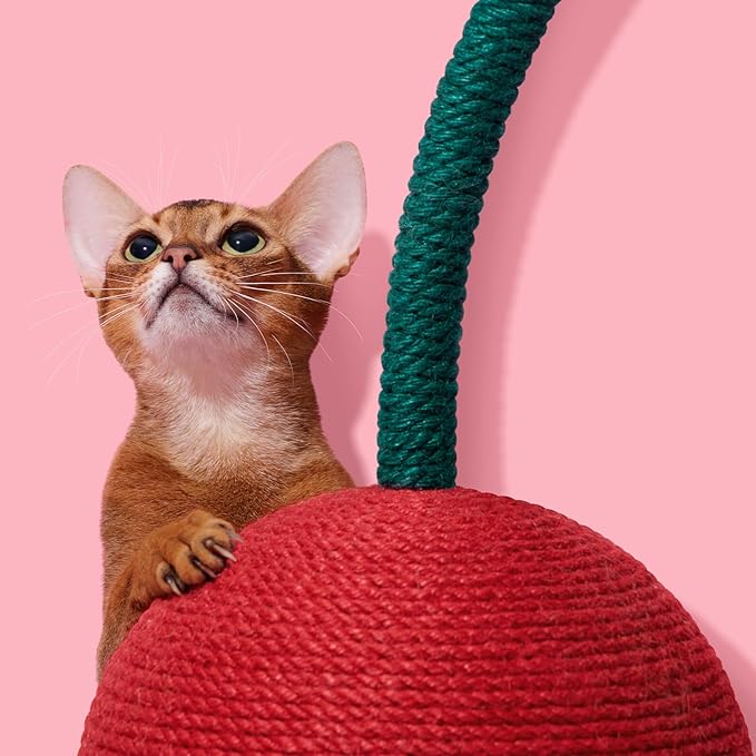 VETRESKA Cherry Cat Scratching Post, 22.64" Tall Cat Scratcher with Sisal Rope Ball, Vertical Cat Scratch Post Claw Scratchers for Indoor Cats, Kitten Supplies - PAWPICO
