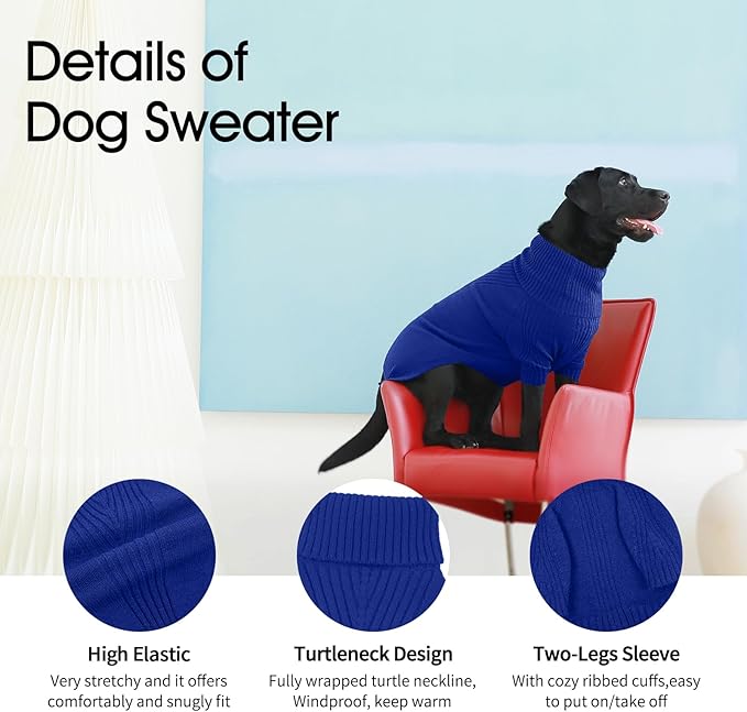 IECOii Dog Sweater,Dog Sweaters for Medium Dogs Girls Boys,Doggie Sweater Christmas,Pet Sweatshirt Knitwear Outfit for Holiday,Knit Turtleneck Warm Clothes for French Bulldog,Boston Terrier(Blue,M) - PAWPICO