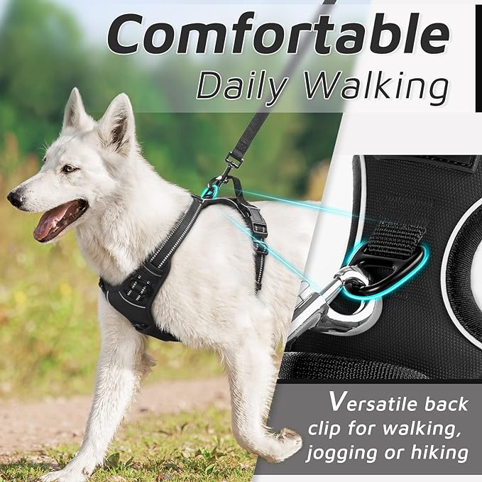 Eagloo Dog Harness Large Breed, No Pull Service Vest with Reflective Strips and Control Handle, Adjustable and Comfortable for Easy Walking, No Choke Pet Harness with 2 Metal Rings, Black, XL GoExplorewithEagloo