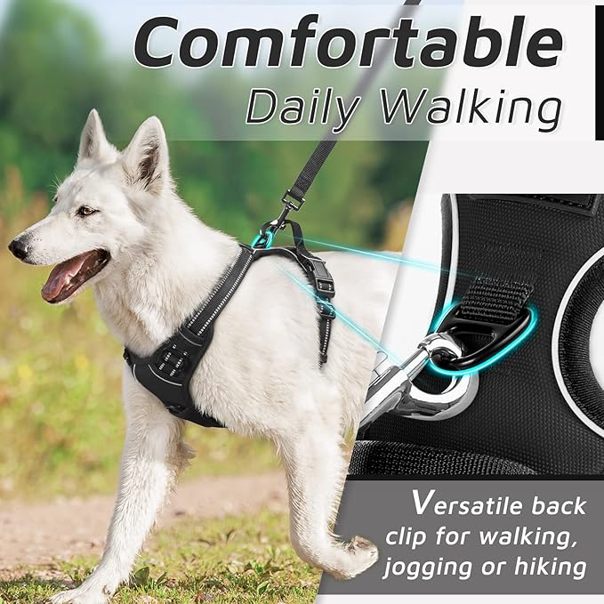 Eagloo Dog Harness Medium Sized Dog, No Pull Service Vest with Reflective Strips and Control Handle, Adjustable and Comfortable for Easy Walking, No Choke Pet Harness with 2 Metal Rings, Black, M GoExplorewithEagloo