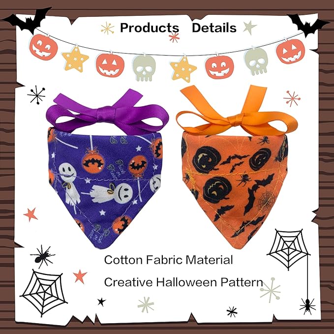 Vehomy 4Pcs Halloween Bearded Dragon Witch Costume Bearded Dragon Witch Hats Lizard Bandanas with Pumpkin Candy Pattern Lizard Wizard Hat Lizard Pumpkin Scarf Outfit for Hamster Leopard Gecko Vehomy