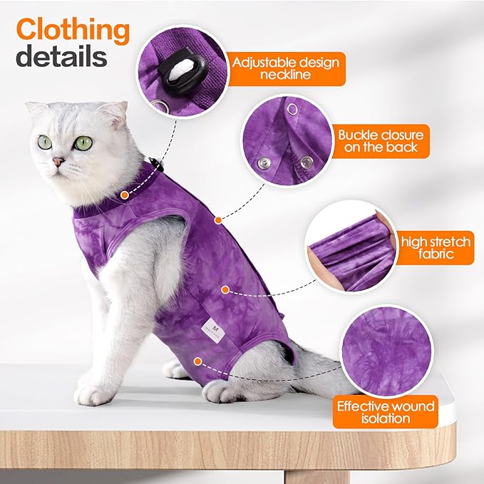 Cat Recovery Suit for Abdominal Wounds or Skin Diseases, Breathable Cat Surgery Recovery Suit E-Collar Alternative for Cats, After Surgery Wear Surgical Suit for Cats Anti Licking Wounds Kodervo