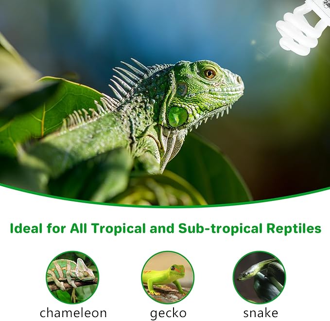 LUCKY HERP UVA UVB Reptile Light 5.0, Tropical UVB 100 Compact Fluorescent Lamp, UVB Light for Reptiles 15W, UVA UVB Reptile Light Bulb, UVB Bulb for Reptiles Chameleons Lizards Tortoises Snakes LUCKYHERP