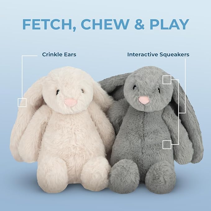 Best Pet Supplies Interactive Bunny Buddy Dog Toy with Crinkle and Squeaky Enrichment for Small and Medium Breed Puppies or Dogs, Cute and Plush - Bunny (Beige), Small - PAWPICO