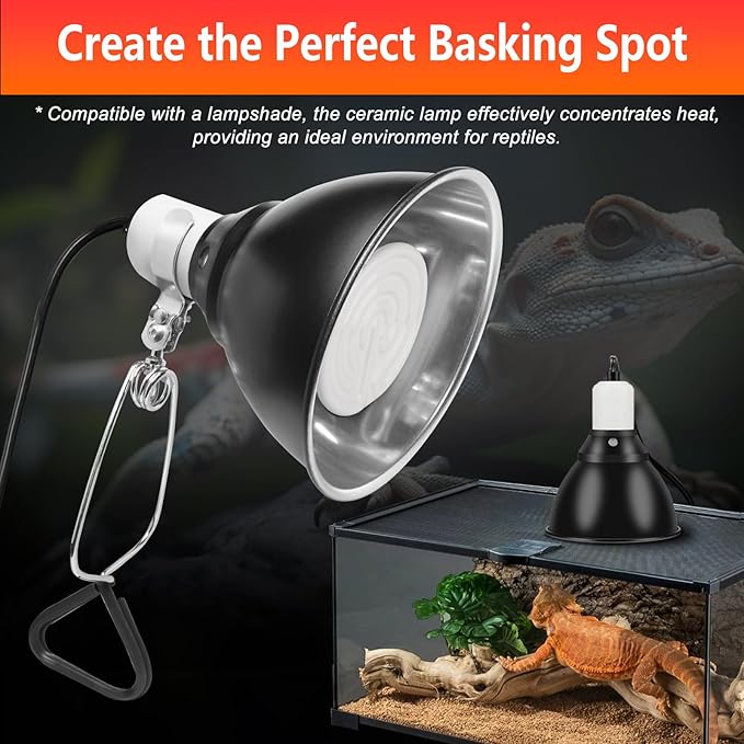 Energy Efficient 150W Heat Lamp Bulbs, Pack of 2 Ceramic Heat Emitters for Reptiles Geckos, Lizard, Bearded Dragon, Tortoise & Small Pets Basking (White, 150 Watts) BOEESPATDirect