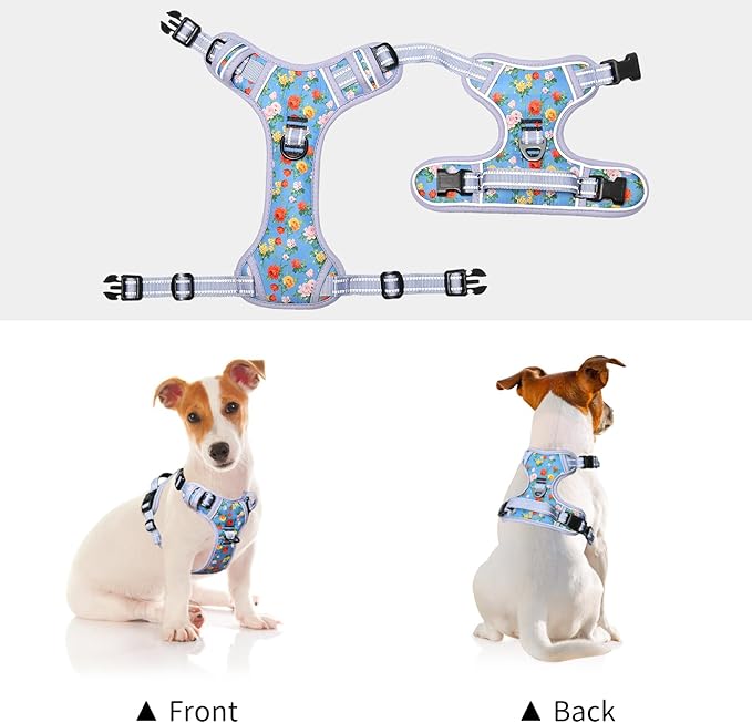 Timos No Pull Dog Harness, Release at Neck Reflective 3 Snap Buckles Adjustable No Choke Pet Vest with Front & Back 2 Leash Clips, Soft Padded Control Training Handle for Small Medium Large Dogs Timos