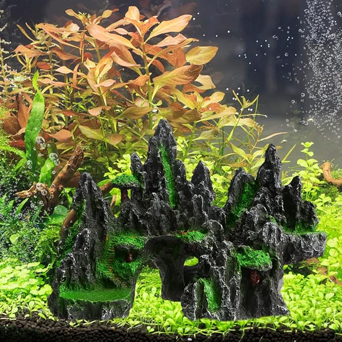 Saim Large Aquarium Mountain View Stone Ornament,Rock Cave Landscape Decorations Artificial Big Mountain Hill View Stone for Aquarium and Reptiles Decorations Mini Garden Decorating Saim