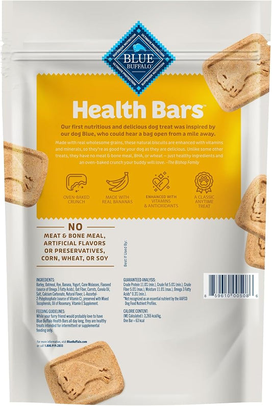 Blue Buffalo Health Bars Crunchy Dog Biscuits, Oven-baked Dog Treats Made with Natural Ingredients, Bananas & Yogurt, 16-oz Bag - PAWPICO