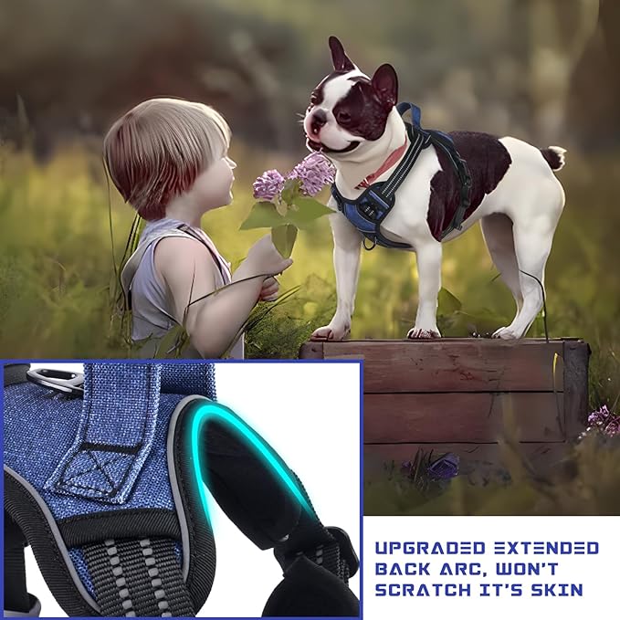 BUMBIN Dog Harness for Large Dogs, No Pull Adjustable No Choke Pet Vest with Dog Leash Fit Smart Reflective Pet Walking Harness for Training Easy Control Soft Handle Denim Blue XL BUMBIN