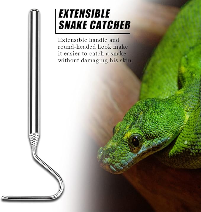 Collapsible Snake Hook Stainless Steel Extensible Snake Catcher Capture Hook for Catching Handling Grabber Separate Small Pet Snake PAWPICO