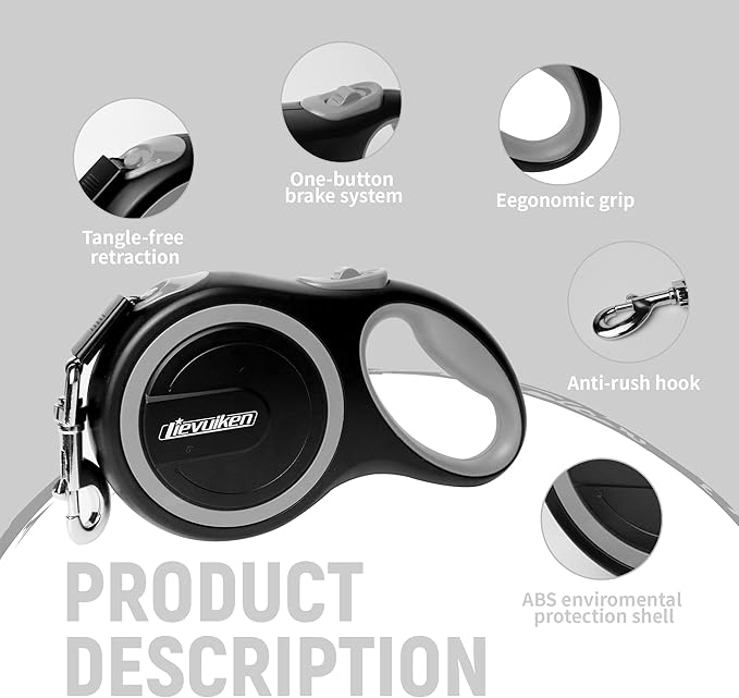 26 FT Retractable Dog Leash with No Tangle, Heavy Duty Great Leash for Dog up to 110lbs, One-Handed Brake, with Non-Slip Handle, Strong Nylon Tape for Small, Medium and Large Dogs - PAWPICO
