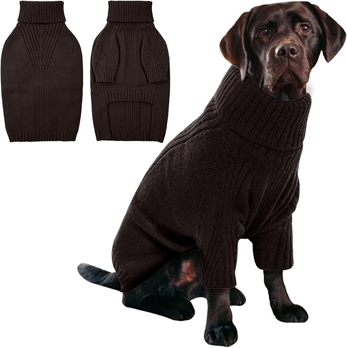 IECOii XXXL Dog Sweater,Christmas Dog Sweaters for Extra Large Dogs Girl Boy,Turtleneck Knitted Knitwear for Pet Dogs Wearing On Holiday Thanksgiving,Pullover Easy On Doggie Sweatshirt (Brown,XXXL) - PAWPICO