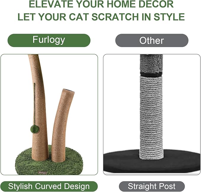 Cat Scratching Post Cat Scratcher, 35" Tall Cat Post with Natural Sisal Rope, 5 Interactive Toy Balls and 2 Curved Design Cat Scratching Posts for Indoor Cats Adults and Kitten (Style B) - PAWPICO