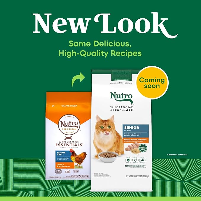 NUTRO WHOLESOME ESSENTIALS Natural Dry Cat Food, Senior Cat Chicken & Brown Rice Recipe , Kibble, 5 lb. Bag - PAWPICO