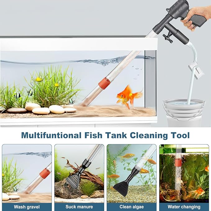 Aquarium Gravel Cleaner, Fish Tank Cleaner Kit with Dual Vacuum Tubes, Quick Water Changer Tools with Water Hose Controller Clamp for Water Changing Sand Washing PAWPICO