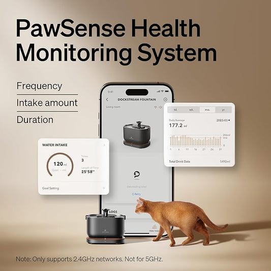 PETLIBRO App Monitoring Cat Water Fountain, 2.5L/84oz Dockstream Pet Water Fountains for Cats Indoor, Automatic Cat Water Dispenser for Drinking with 2.4G Wi-Fi, Smart Fountain, Stainless Steel Tray - PAWPICO