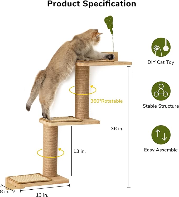 FUKUMARU Cat Wall Shelves, 3 in 1 Transformable Cat Scratching Post Wall Mounted, DIY Cat Wall Jungle and Cats Perch Platform Supplies, Suit for Cats Climb, Play, Nap, Scratch - PAWPICO