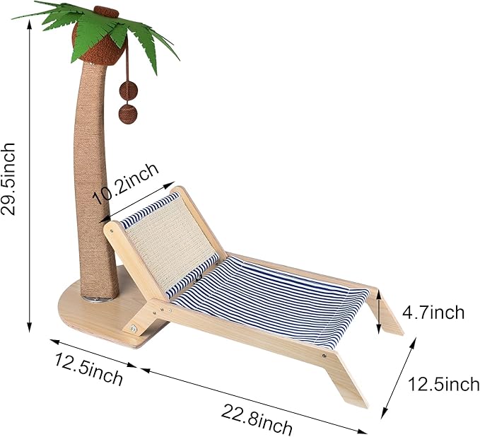 Cat Scratching Post with Bed,29.5 Inch Tall Palm Tree Cat Scratching Post for Indoor Cats, with Lounge Chair 2 in 1 Fun Sisal Rope Tall Cat Scratcher with Ball for Indoor Adult Cat/Kitten - PAWPICO