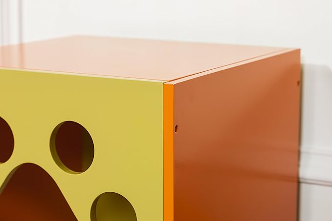 Elegant Home Fashions Cat Cuddle Box Pet House with Paw Design Orange and Yellow Finish (PET-985) - PAWPICO