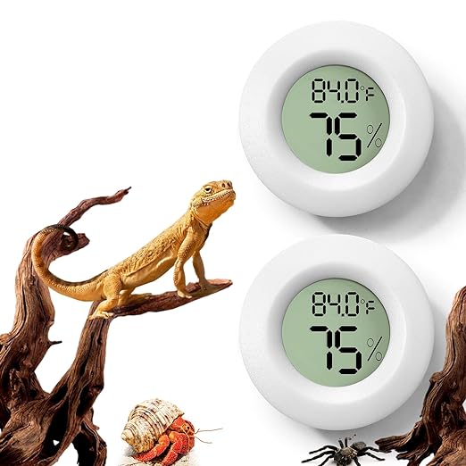 2 PCS White Reptile Thermometer and Humidity Gauge for Bearded Dragon Tank Accessories, Reptile Tank Accessories for Jumping Spider, Leopard Gecko, Hermit Crab, Gecko, Ball Python, Lizard BSRESIN