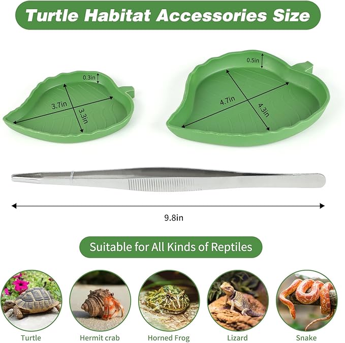 4PCS Tortoise Food Water Bowl with Ramp Leaf Tortoise Feeding Dish Reptile Bathing Pool Reptile Food Water Dish Turtle Habitat Accessories Aquarium Ornament for Gecko, Snake, Turtle, Bearded Dragon RYPET